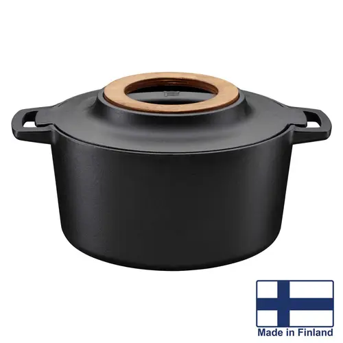 Cratita cu capac, din fonta, antiaderenta, Fiskars Norden, 4 l (Negru)