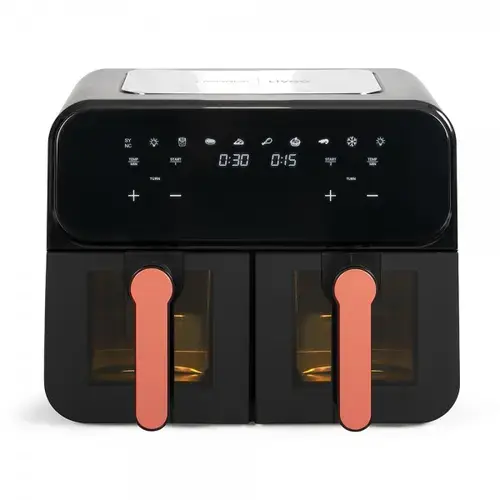 Friteuza dubla cu aer cald Livoo Marmiton DOC316, Tava dubla, 9 l (2x 4.5), 2400 W, 7 programe, Functie SYNC, Temperatura reglabila 80-200 C, Oprire automata (Negru)