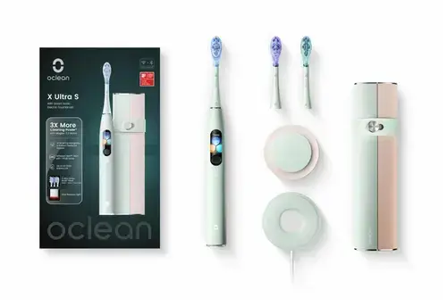 Set periuta de dinti smart sonica Oclean X Ultra, Motor Maglev 3.0 TurboClean, Smart Touch Screen, Periaj cu navigare AI, Notificare periaj incomplet, 84.000 RPM, Wi-Fi+Bluetooth, Autonomie 40 zile (Verde)