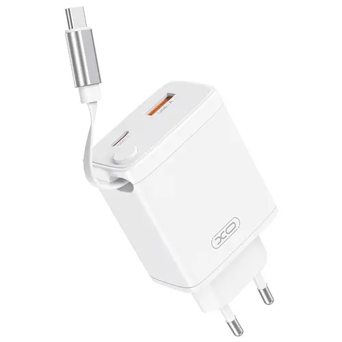 Incarcator Retea Cu Cablu USB-C XO Design CE31, 30W, 3A, 1 x USB-A - 1 x USB-C (Alb)