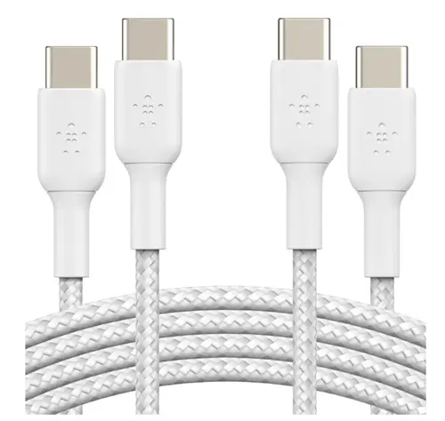 Set 2x Cablu Belkin Boost Charge Braided USB-C/USB-C 2m (Alb)
