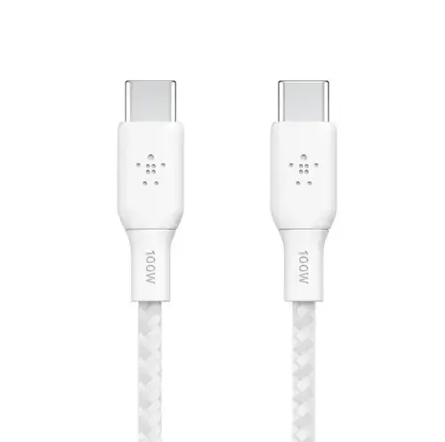 Cablu de date Belkin Boost Charge Braided, USB-C/USB-C, 3 m (Alb)
