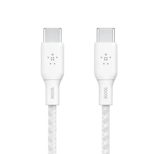Cablu de date Belkin Boost Charge Braided, USB-C/USB-C, 3 m (Alb)