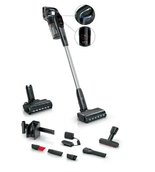 Aspirator vertical BOSCH Unlimited 9 BCS931BQC, Autonomie pana la 60 minute, 3 setari performanta, 18 V, Recipient 0.4 l (Negru)