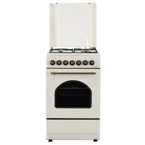 Aragaz Rustic SAMUS SR550EL3C1, Gaz+Electric, Aprindere electrica, 3 arzatoare gaz + 1 electric, Cuptor electric 48 l, 3 functii, Timer mecanic (Bej)