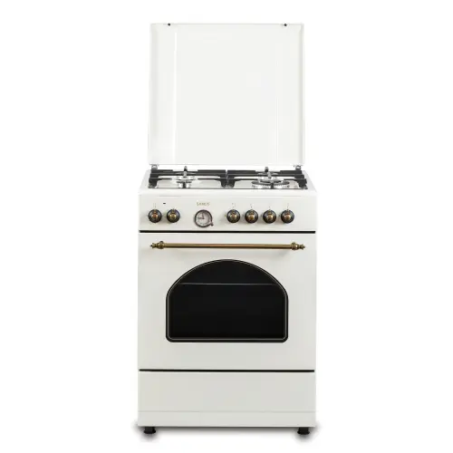 Aragaz Rustic SAMUS SR660EL1CW, Gaz, 4 arzatoare, Aprindere electrica, Wok, Cuptor electric, 56 l, 6 functii, Grill, Ventilator, Timer, Sigurante (Bej)