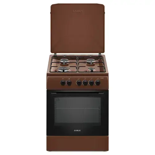 Aragaz SAMUS SM664MBS, Gaz, 4 arzatoare, Timer, Siguranta plita+cuptor, Montat pentru utilizare GPL (Maro)