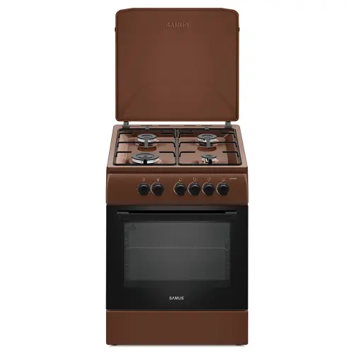 Aragaz SAMUS SM664MBS, Gaz, 4 arzatoare, Timer, Siguranta plita+cuptor, Montat pentru utilizare GPL (Maro)