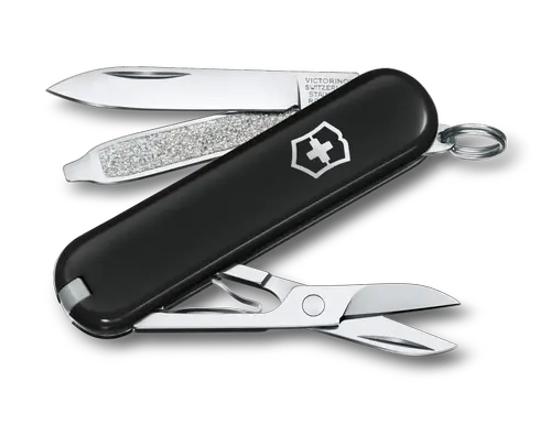 Briceag multifunctional Victorinox lass SD Swiss Army Knife 0.6223.3G, Lama mica, foarfece, breloc, penseta, scobitoare, pila de unghii, surubelnita 2.5mm (Negru)