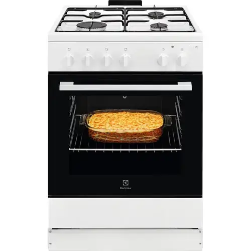 Aragaz Electrolux LKG604013W, Gaz, 4 arzatoare, Grill, Rotisor, 60 cm (Alb)