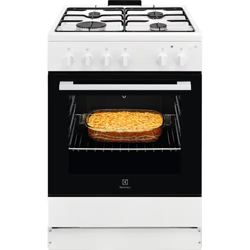 Aragaz Electrolux LKG604013W, Gaz, 4 arzatoare, Grill, Rotisor, 60 cm (Alb)