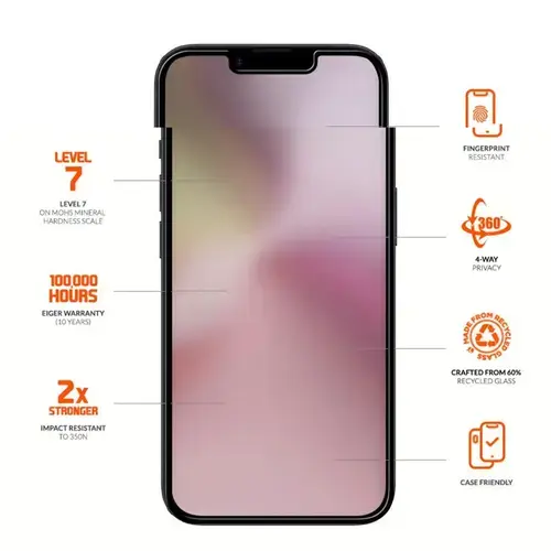 Folie Sticla Privacy Eiger Mountain Black Edge 360 iPhone 16e / iPhone 14 / iPhone 13 / iPhone 13 Pro