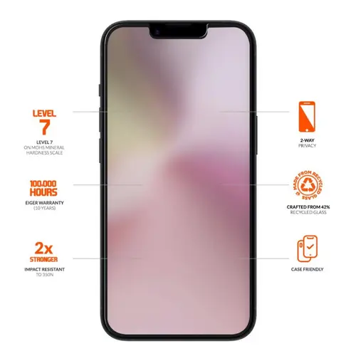 Folie Sticla Eiger Mountain Glass Privacy iPhone 16e / iPhone 14 / iPhone 13 / iPhone 13 Pro, Negru