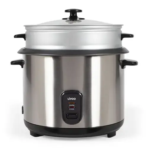 Aparat de gatit orez si alimente la abur Livoo DOC 293, capacitate 2.8L/16 portii, vas detasabil cu acoperire antiaderenta cu indicator de nivel, cos de abur din aluminiu, capac transparent cu aerator de abur, oprire automata, functie de pastrare la cald