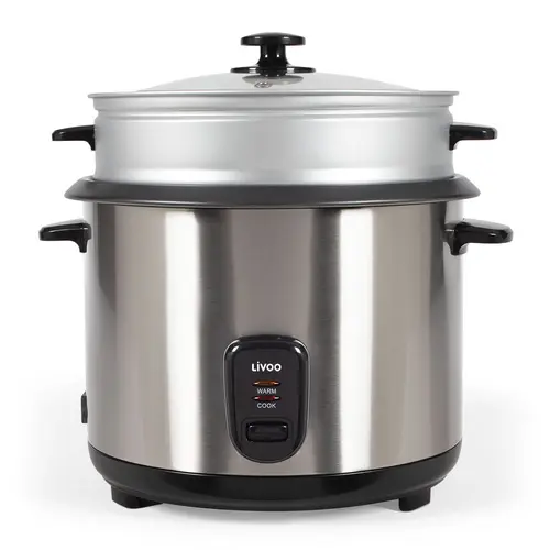 Aparat de gatit orez si alimente la abur Livoo DOC 293, capacitate 2.8L/16 portii, vas detasabil cu acoperire antiaderenta cu indicator de nivel, cos de abur din aluminiu, capac transparent cu aerator de abur, oprire automata, functie de pastrare la cald