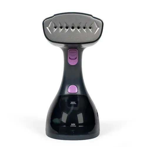 Aparat de calcat vertical cu abur Livoo DOM 479, 1500 W, talpa acoperita cu ceramica, 2 nivele de abur continuu pana la 25 gr/min, rezervor detasabil de 300ml, ecran cu functie tactila LED, buton de blocare cu abur, perie pentru stofa si scame (Gri/Viole