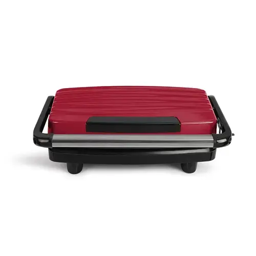 Gratar compact Livoo DOC 232R, 750W, placi aniaderente canelate, balama reglabila, suprafata de gatit 23x15cm, reglare automata a temperaturii, posibilitate de stocare pe verticala, carlig de blocare, picioare antiderapante, (Rosu/Negru)