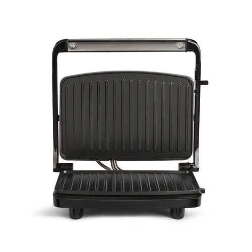 Gratar compact Livoo DOC 232G, 750W, placi aniaderente canelate, balama reglabila, suprafata de gatit 23x15cm, reglare automata a temperaturii, posibilitate de stocare pe verticala, carlig de blocare, picioare antiderapante, (Gri/Negru)