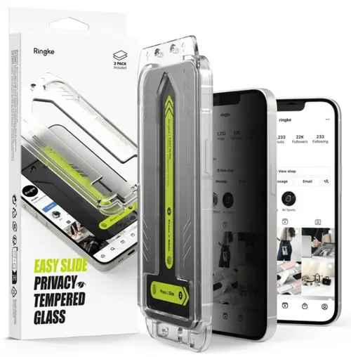 Folie de protectie Ecran Privacy Ringke Easy Slide pentru Apple iPhone 16e / 14 / 13 Pro / 13, Sticla Securizata, Full Glue, Set 2 bucati