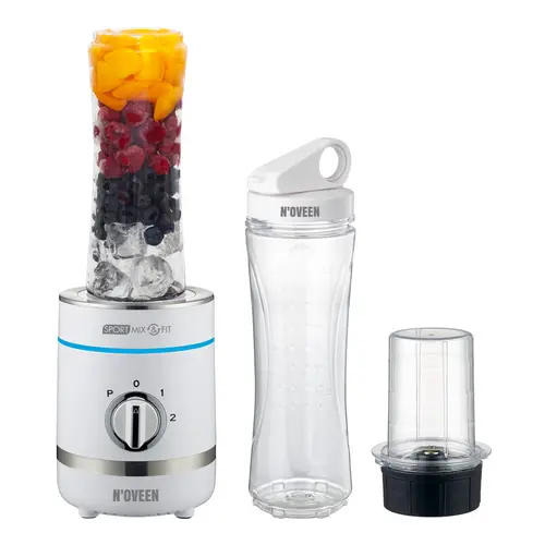 Blender Noveen Sport Mix & Fit SB1100 X-LINE, 300 W, Rasnita 50 g, Lame zdrobire gheata, 2 Sticle 0.6 l, Huse (Alb)