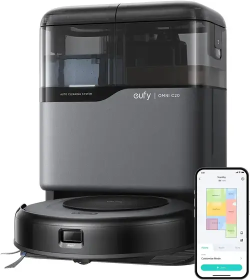 Aspirator robot eufy Omni C20, 7.000 Pa, Aspirator si Mop, Statie All-In-one, 40 W, Apa curata 2.5 l, Apa uzata 2.4 l, Recipient praf 3.1 l, Control vocal si aplicatie (Negru)
