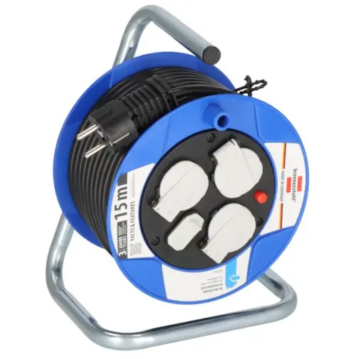 Rola prelungitor Brennenstuhl Garant Kompakt, 3 prize, USB, 15 m (Albastru)