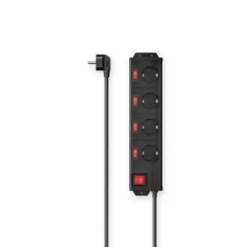 Prelungitor electric 4 prize Hama R9173194, comutator individual (Negru)