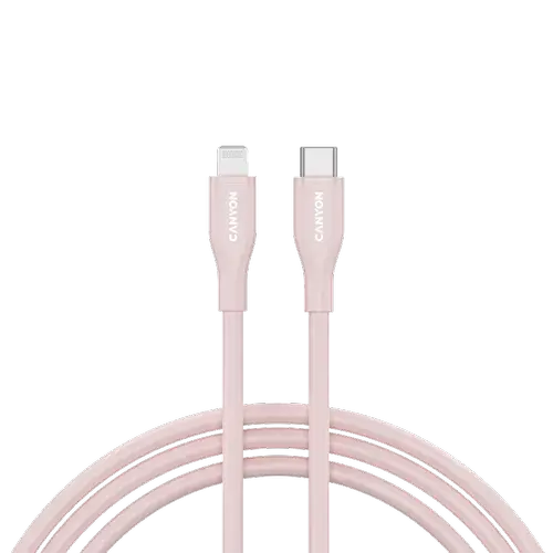 Cablu de date CANYON CNS-CLNM60SC10PS, 60 W, USB Type-C la Lightning, 1m (Roz)