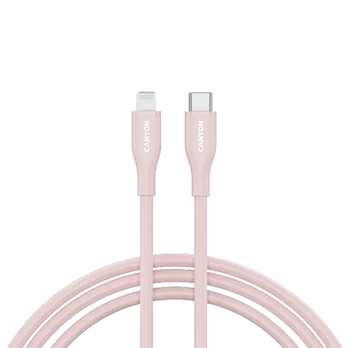 Cablu de date CANYON CNS-CLNM60SC10PS, 60 W, USB Type-C la Lightning, 1m (Roz)