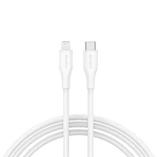 Cablu de date CANYON CNS-CLNM60SC10W, 60 W, USB Type-C la Lightning, 1m (Alb)