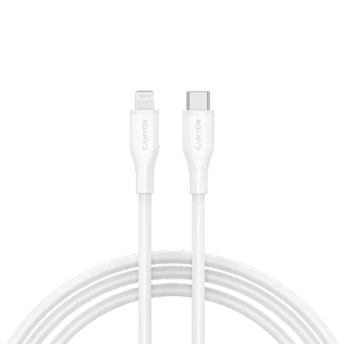 Cablu de date CANYON CNS-CLNM60SC10W, 60 W, USB Type-C la Lightning, 1m (Alb)