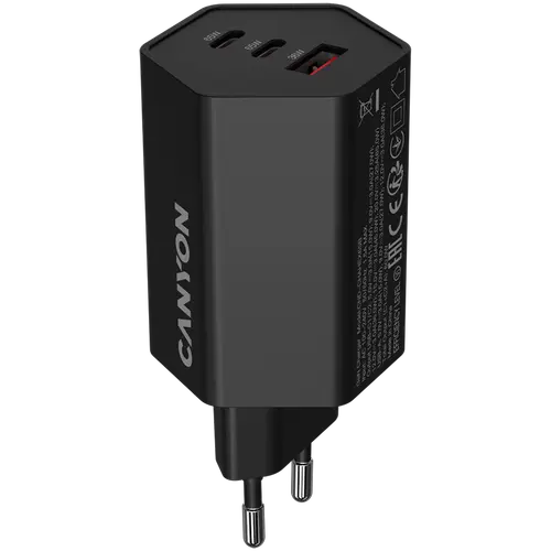 Incarcator retea CANYON CND-CHAHEX65B, 65 W, 2x USB Type-C, USB-A (Negru)