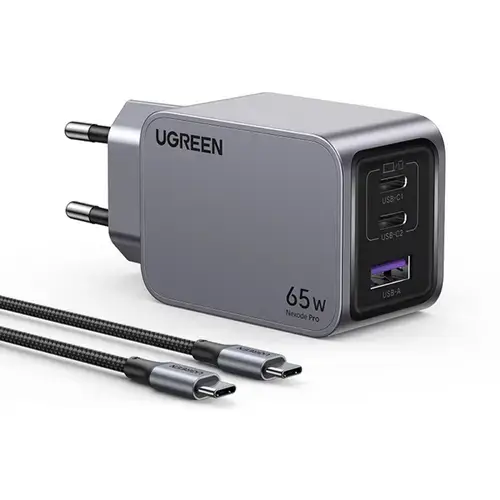 Incarcator Retea UGREEN X755 Nexode Pro, 65W, 3A, 1 x USB-A - 2 x USB-C (Gri)