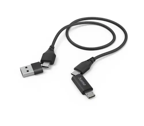 Cablu date Hama 201537, 4 in 1, USB-C/USB-A - USB-C/MicroUSB, 1.5m (Negru)