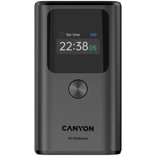 Acumulator extern CANYON OnPower 130 TFT, 10000 mAh, 30 W PD, 2x USB Type-C, 1 x USB-A (Gri)