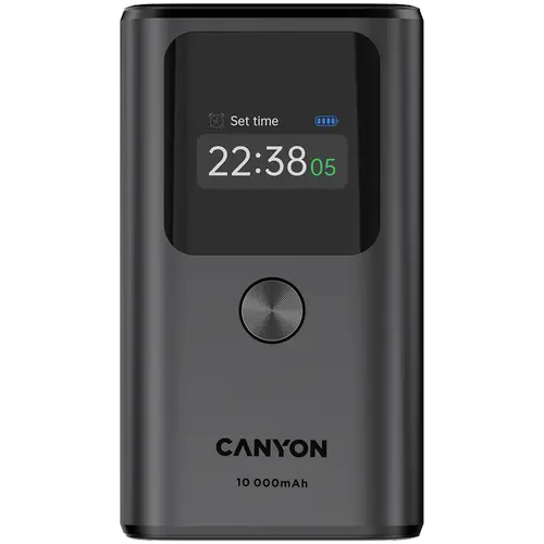 Acumulator extern CANYON OnPower 130 TFT, 10000 mAh, 30 W PD, 2x USB Type-C, 1 x USB-A (Gri)