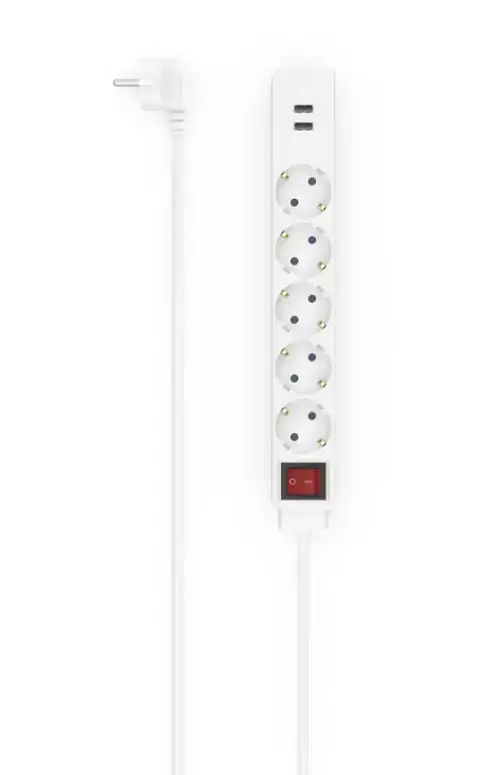 Prelungitor HAMA 223183, USB 3.4A, 5 prize, 2x USB, 3400mA, 1.4m, 3680W (Alb)
