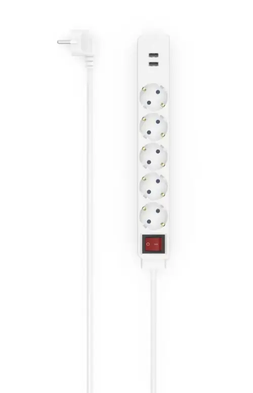 Prelungitor HAMA 223183, USB 3.4A, 5 prize, 2x USB, 3400mA, 1.4m, 3680W (Alb)