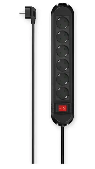 Prelungitor Hama 223037, cu intrerupator, montare pe perete, 6 prize, H05VV-F3G1.5, 1.5 m (Negru)
