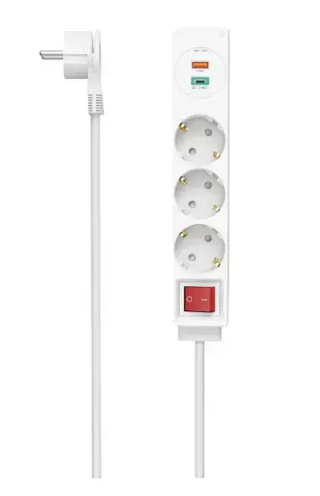 Prelungitor Hama 223185, 3 prize, USB-C/A 18 W, PD/FC, 1.4 m (Alb)