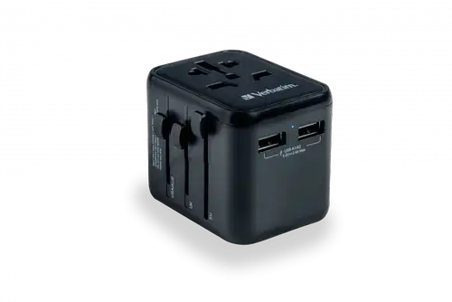 Adaptor retea Verbatim UTA-01, 2 x USB-A, 2 x Schuko (Negru)
