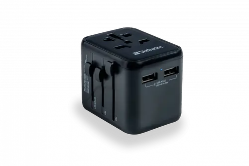 Adaptor retea Verbatim UTA-01, 2 x USB-A, 2 x Schuko (Negru)