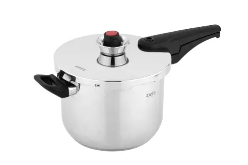 Oala sub presiune din otel inoxidabil cu sistem dublu de siguranta ZASS Gourmet ZG-SSPC 01, 22×16.5cm/6.0L, 80Kpa, Baza de 5.5 cm, Otel inoxidabil, Manere termorezistente din bachelita,  Argintiu