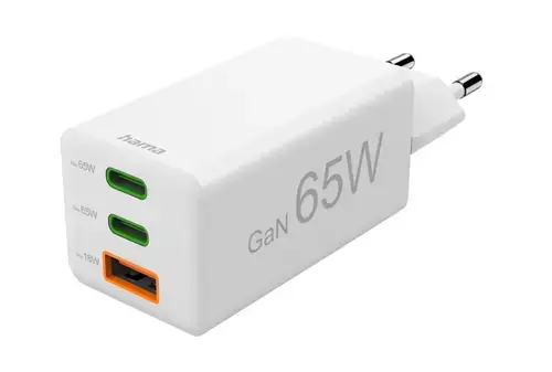 Incarcator retea Hama 201996, 2 x USB-C, 1 x USB-A, GaN, 18/65/65W (Alb)