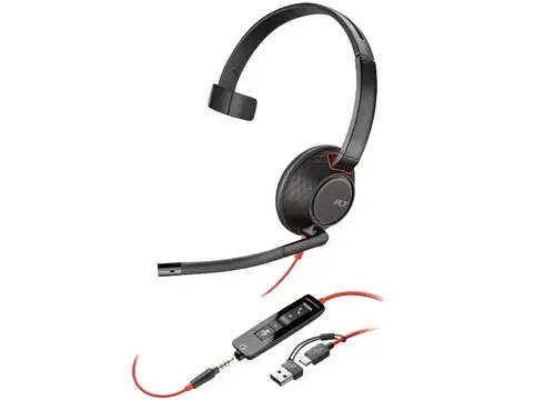 Casti mono HP Poly Blackwire 5210 Monaural, jack 3.5mm + adaptor USB-C/A (Negru)