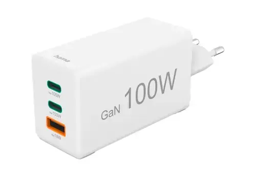 Incarcator rapid Hama 201997, GaN, 2 x USB-C, 1x USB-A,PD, 18/100/100 W (Alb)