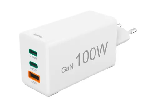 Incarcator rapid Hama 201997, GaN, 2 x USB-C, 1x USB-A,PD, 18/100/100 W (Alb)