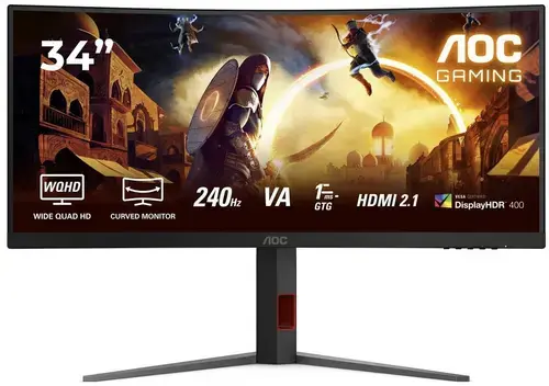 Monitor Gaming Fast VA LED AOC 34inch CU34G4Z, WQHD (3440x1440), HDMI, DisplayPort, Ecran curbat, 240 Hz, 1 ms (Negru)