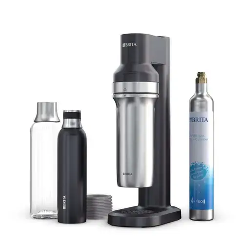 Aparat de sifon Brita sodaTRIO, Sticla din inox, Sticla premium, Butelie CO2 (Negru)
