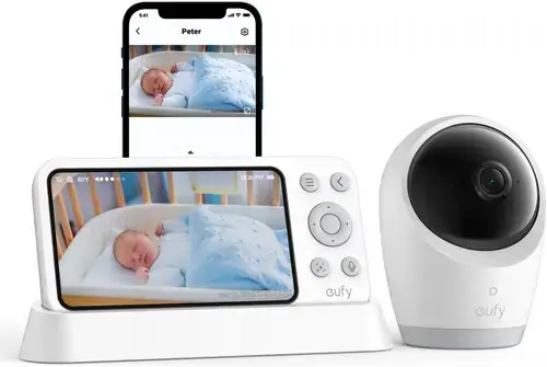 Monitor baby eufy E21, 4K UHD, Display 5inch 720p, 8X Zoom (Alb)